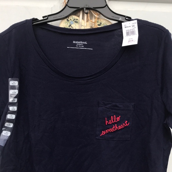 NWT Motherhood Maternity Hello Sweetheart Blue Pocket Short Sleeves Tee 1X - Picture 5 of 8